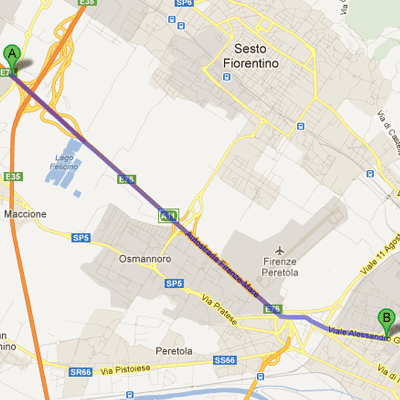 Mappa del percorso dall'Autostrada uscita Firenze Nord